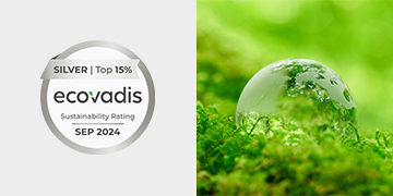 EcoVadis Silver Sustainability Rating Sep 2024 with picture of a globe nested in a leaf background
